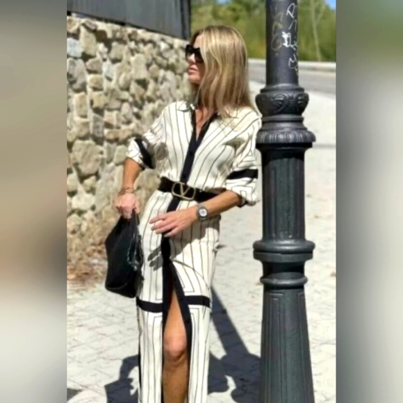Zara Blogger Faves Striped Button Down Form fitting Maxi Dress - Picture 6 of 15